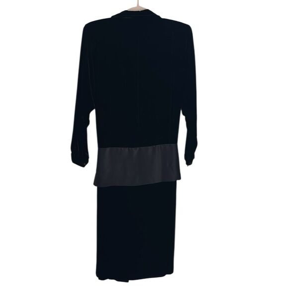 VTG 80s Liz Claiborne Black Velvet Dress Size 4 Faux Wrap Silk Bow Dark Academia - Picture 2 of 13